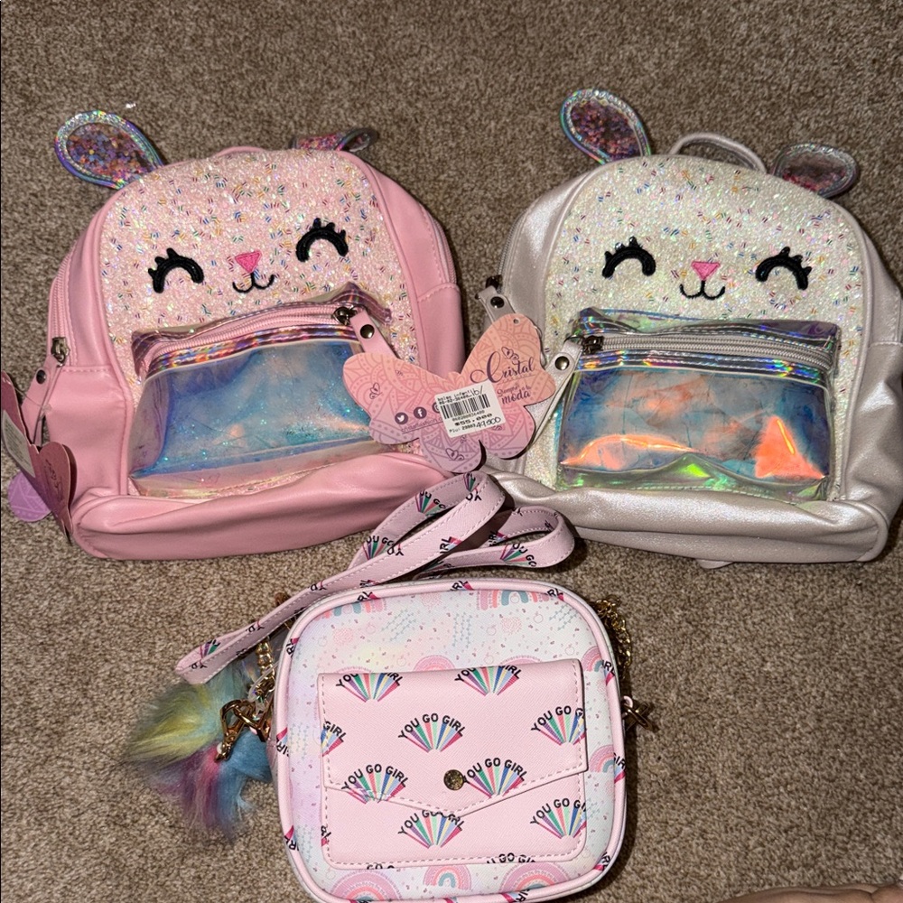 3 girl Kids' Pink and Silver Sparkle Bunny Bags
